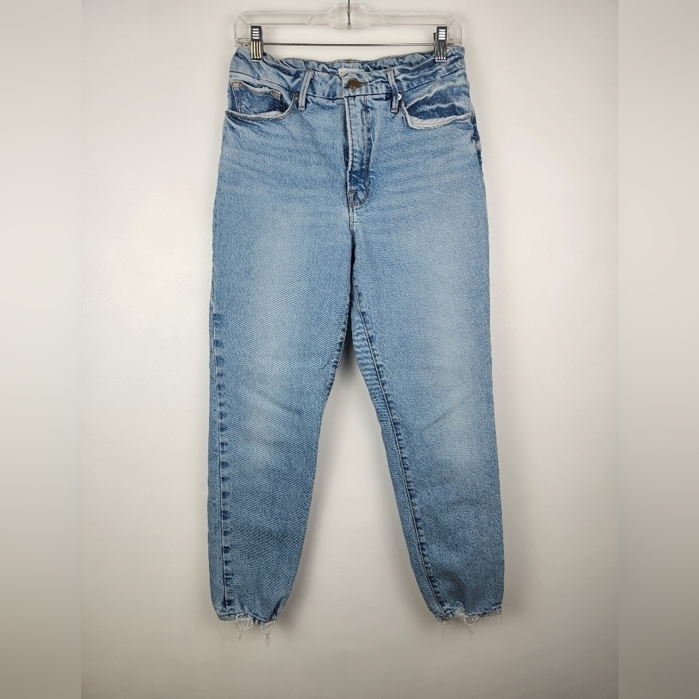 Good American High Rise Jeans Distressed Pocket Ankle Tapered Leg Size 6